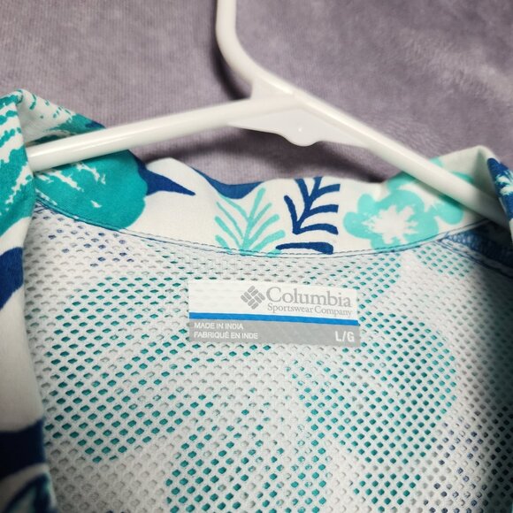 Columbia PFG Shirt Mens Large Floral Hawaiian Fishing Vented Short Sleeve Blue - Picture 4 of 15